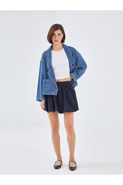 LC Waikiki Navy Blue Zippered Waist Poplin Women's Balloon Skirt