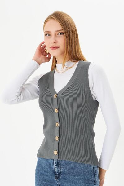 Irmak Kerekli Women's Smoked Buttoned Ribbed Knitwear Vest Women's Vest Y 241017