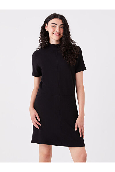 LC Waikiki Black Crew Neck Plain Short Sleeve Women's Bodycon Dress