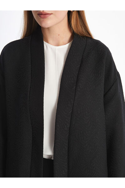 LC Waikiki Black Shawl Collar Textured Oversize Women's Kimono