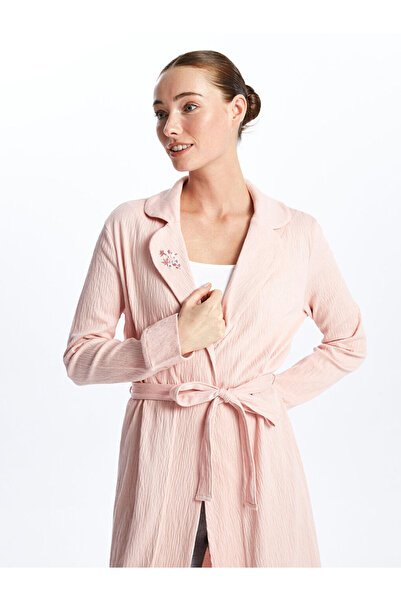 LC Waikiki Pink Shawl Collar Embroidered Long Sleeve Women's Dressing Gown