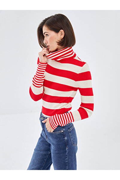 LC Waikiki Ecru Turtleneck Color Block Women's Knitwear Sweater