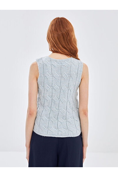 LC Waikiki Blue Crew Neck Self Patterned Women's Knitwear Vest