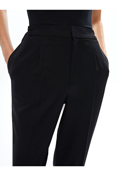 LC Waikiki Black Loose Fit Women's Trousers with Elastic Waist