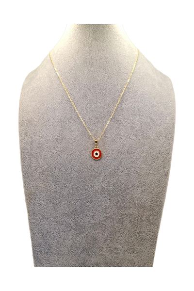 Han Ticarethane Gold Color Red Evil Eye Bead Necklace