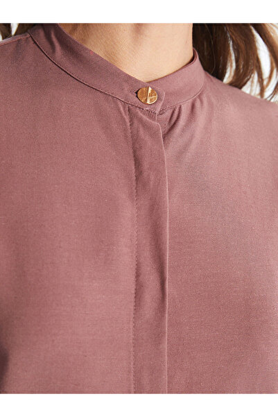 LC Waikiki Burgundy Hakim Collar Linen Blend Women's Tunic