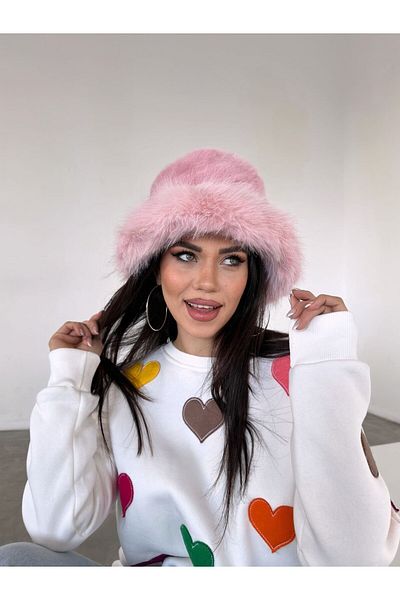 Kapin Pink Plush Bucket Hat - Fur Round Heart