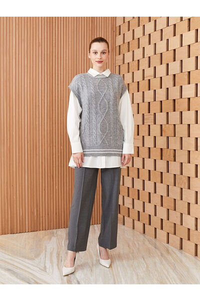 LC Waikiki Crew Neck Self Patterned Oversize Women's Knitwear Sweater