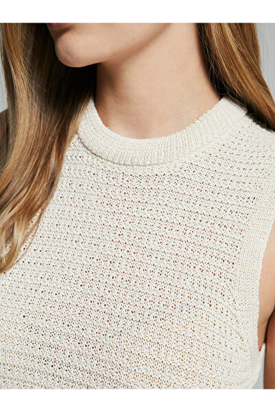 LC Waikiki Beige Crew Neck Openwork Women's Knitwear Sweater