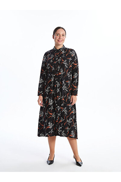 LC Waikiki Black Patterned Women's Shirt Dress