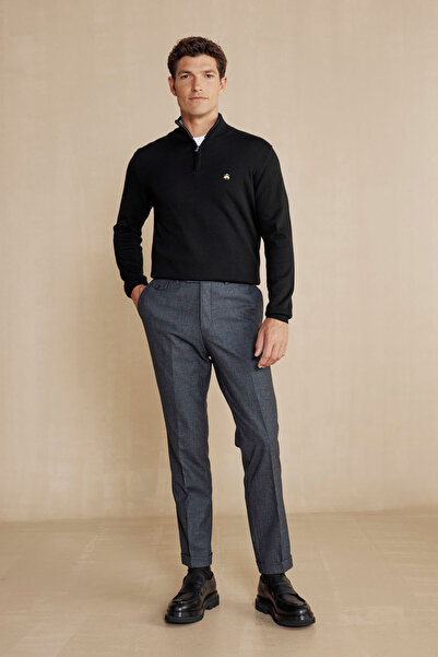 BROOKS BROTHERS Erkek Lacivert Yün Karışım Beli Lastikli Kazayağı Desenli Erk...