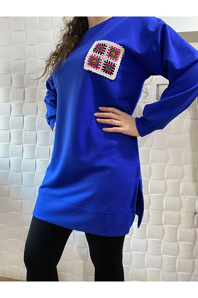 MUTLUDÜNYAM Knitted Pocket Detail Solid Color Two Yarn Women's Blouse