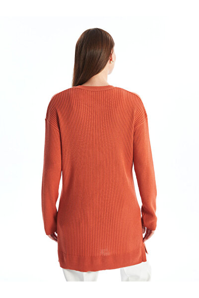 LC Waikiki Orange Crew Neck Plain Long Sleeve Women's Knitwear Tunic