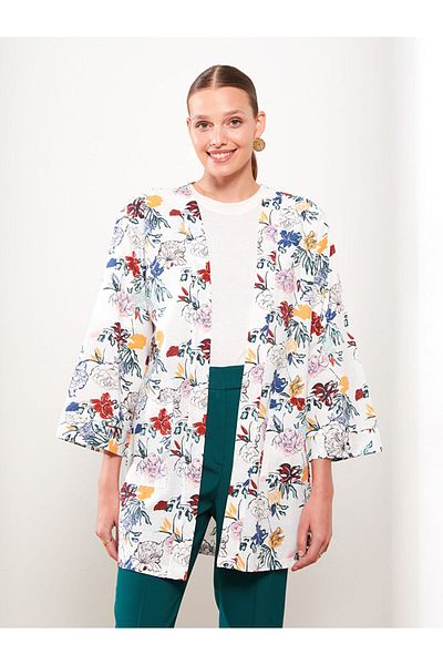 LC Waikiki Cotton Shawl Collar Floral Patterned Women's Kimono