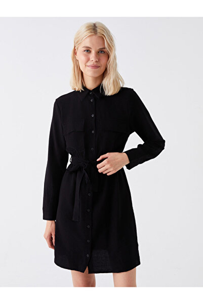 LC Waikiki Black Plain Long Sleeve Women's Shirt Dress