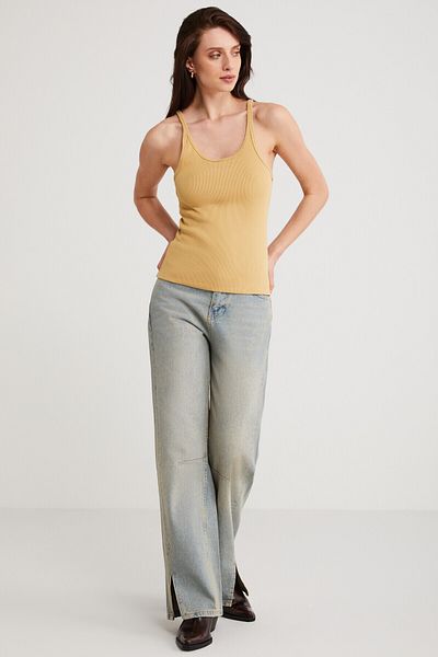 ETHIQUET Lızeth Women's Slim Fit Slim Fit Hollow Collar Thin Strap Basic Mustard Tank Top