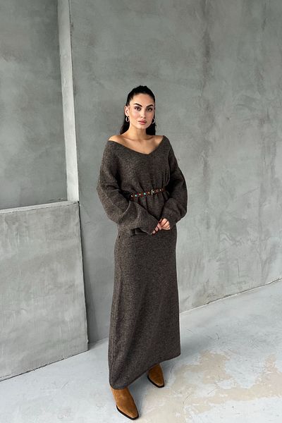 Seda Yalçın Atelier Mink Open Collar Knitwear Sweater Skirt Set