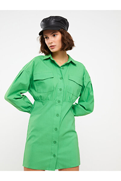 LC Waikiki Γυναικείο πουκάμισο LCW Vision Πράσινο ίσιο μακρυμάνικο Gabardine