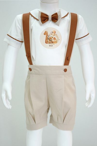 annerüyası Balloon Bear Printed Shorts Salopette Set