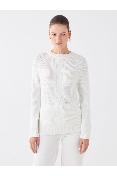 LC Waikiki Langärmliger Damen-Strickpullover mit Rundhalsausschnitt