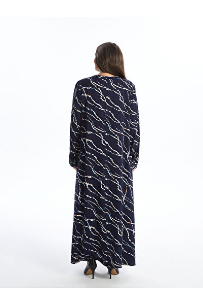 LC Waikiki Navy Blue Collar Patterned Dress