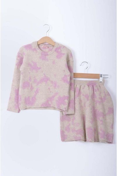 Minora Beige Colored Knitwear Girl's Tie-Dye Patterned Skirt