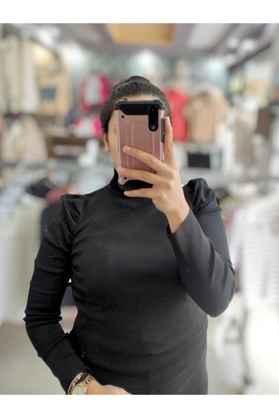Sublime Butik Дамска блуза с висока яка, с детайли на раменете, еластична