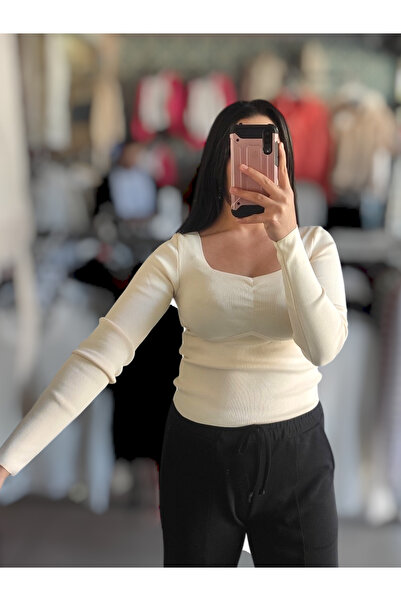 Sublime Butik Bluză de damă, fără bretele, detaliată, care se lipește de corp