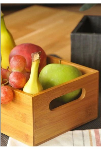 Janset Bamboo 2-Piece Bread Basket Fruit Pot Pantry Kitchen Organizer