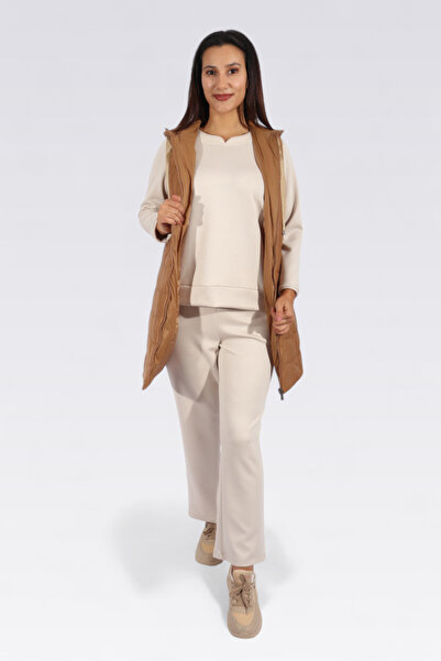 TOLGA SARAÇOĞLU 70041 Камел качулат дълъг ватиран жилет