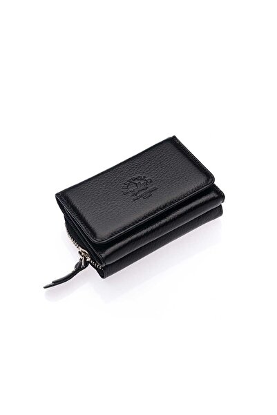 Westpolo Kadın Siyah Bol Kartlıklı Kağıt Para Bölmeli Hakiki Deri Cüzdan Kart...