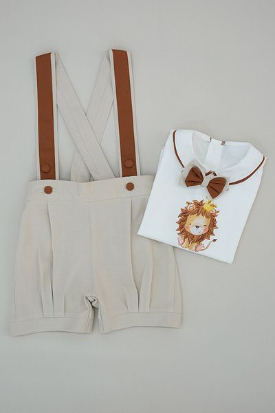 annerüyası Baby Lion Printed Shorts Salopette Suit