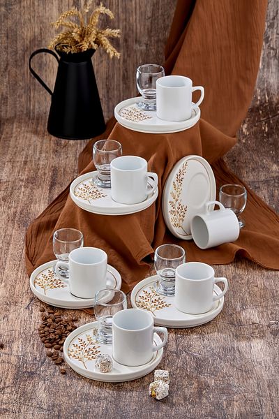 Erbaşlar 18 Piece Coffee Cup Set for 6 People with Presentation Plate and Coffee Side Cups