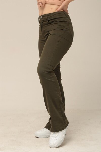 Yağızlar Giyim Women's Khaki High Waist Flared Trousers