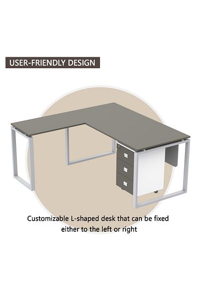 Mahmayi Carre 5116L L-Shaped Modern Workstation Desk with Drawer Desk Grey Ideal for Home