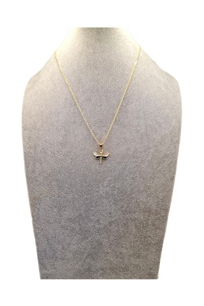 Han Ticarethane Gold Color Black White Dragonfly Necklace