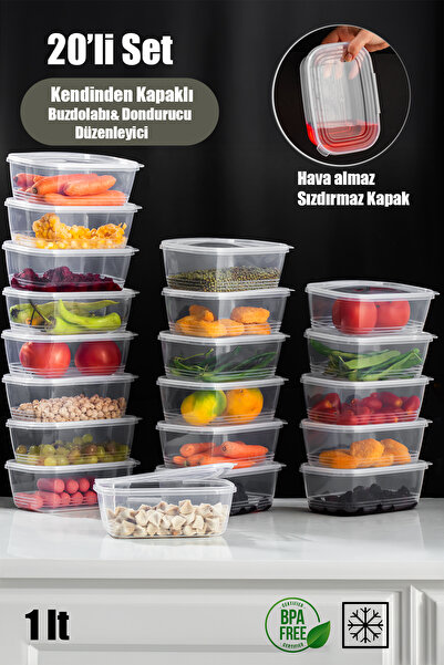 Porsima 1Lt Airtight Organizer - 20 Pieces of Storage Container with Leak-Proof Lid, Suitable for Deep Freezer