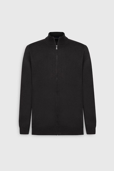 ALTINYILDIZ CLASSICS Anti-pilling, fără pilling, potrivire standard, croială normală, guler stand, tricotaj, tricotaj negru, cardigan
