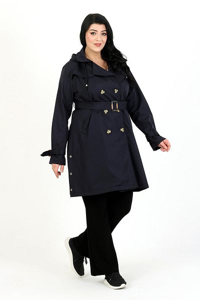 By Alba Collection Γυναικεία καμπαρντίνα Navy Blue με επένδυση Water Repellent Bondit Plus Size