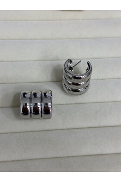 Bontexs Üç Sıra Gümüş Halka Küpe