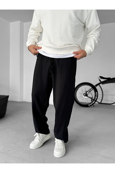 BYBASICMAN Baggy Cut Black Double Fabric Trousers - Ke-7000