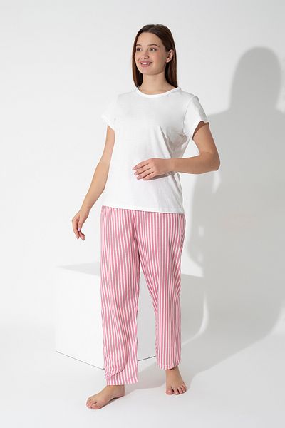 ModaLeaf Pink Color Striped Short Sleeve Pajamas Set 310