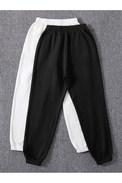 FUNSTYLE Black and White Cotton Thick Sweatpants 2 Pack