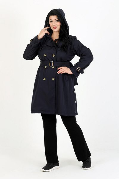By Alba Collection Γυναικεία καμπαρντίνα Navy Blue με επένδυση Water Repellent Bondit Plus Size