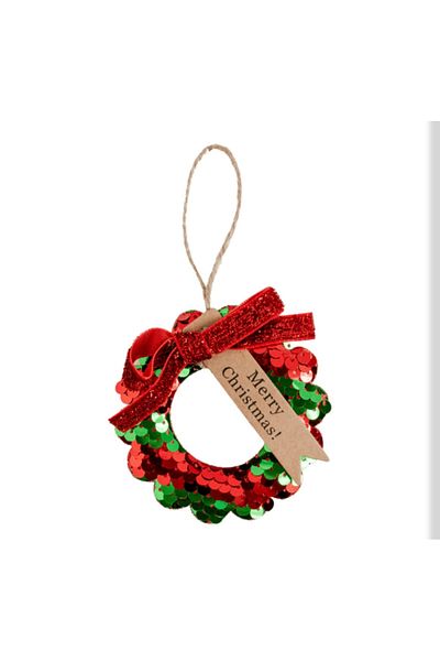 Ayd Home Pack of 2 Christmas Tree Decoration Sequined Circle 7 cm Green Red Sequin Newyear Christmas New Year