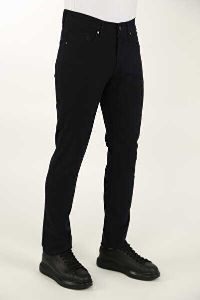 DAKSEL Чоловічі класичні облягаючі брюки з 5 кишенями, темно-сині