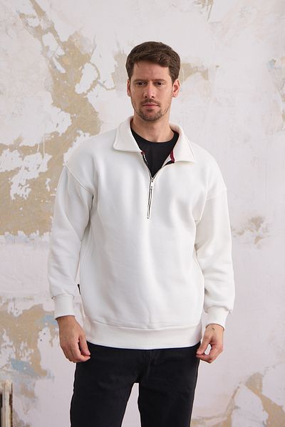 MAXIMILLIAN White Men's Sweatshirt - Half Zipper, Regular Fit