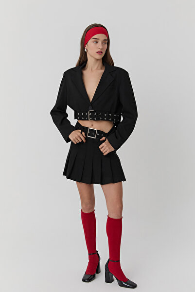 Quzu Плісирована міні-спідниця з поясом чорна