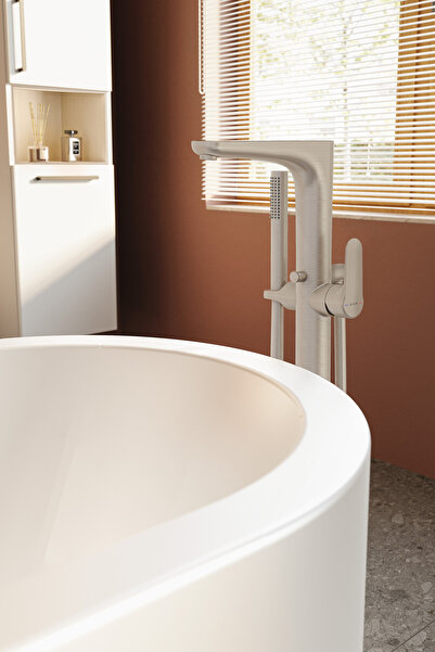 Artema Root Round A4274134 Tub Faucet, Deck-Mounted with Hand Shower, Brushed Nickel