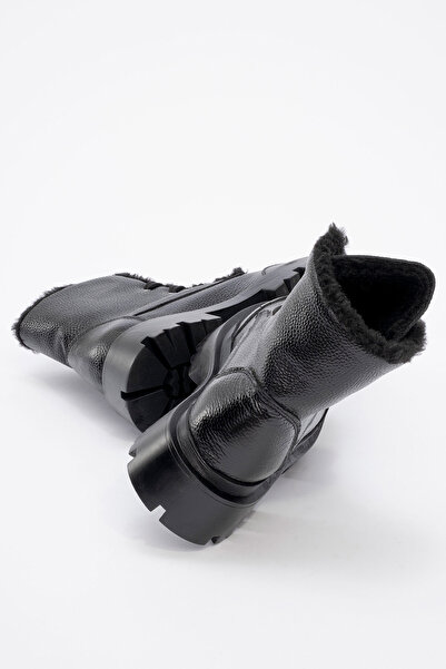 Dericlub Women's Thick Sole Wool Lace-Up Casual Boots Real Leather Zy 1560 Black